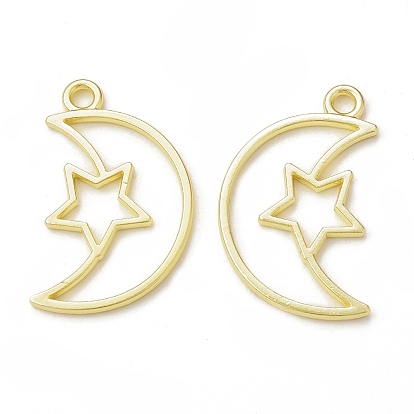 Rack Plating Alloy Moon & Star Open Back Bezel Pendants, For DIY UV Resin, Epoxy Resin, Pressed Flower Jewelry, Cadmium Free & Nickel Free & Lead Free
