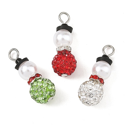 Arcilla polimérica hecha a mano con colgantes de diamantes de imitación., encantos de muñeco de nieve, Con cuentas redondas de perlas de imitación de plástico abs., Cuentas / Abalorios de espaciador de rhinestone de latón, Abalorios de la semilla de cristal, Platino