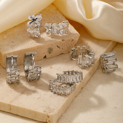 Блестящие минималистичные модные латунные серьги-кольца, с геометрическим узором из страз в форме круга