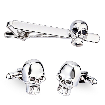 Alloy Cufflinks & Tie Clips Sets, Platinum