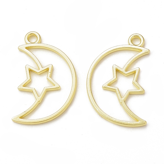 Rack Plating Alloy Moon & Star Open Back Bezel Pendants, For DIY UV Resin, Epoxy Resin, Pressed Flower Jewelry, Cadmium Free & Nickel Free & Lead Free
