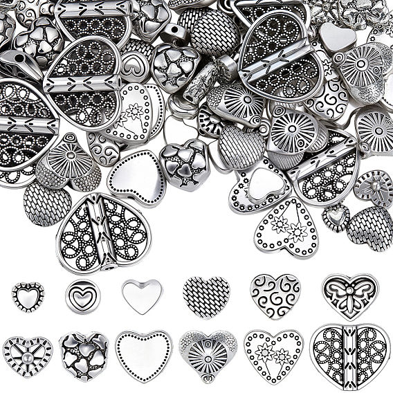 120 шт 12 стили бусины из сплава в тибетском стиле, без кадмия и без свинца, сердце