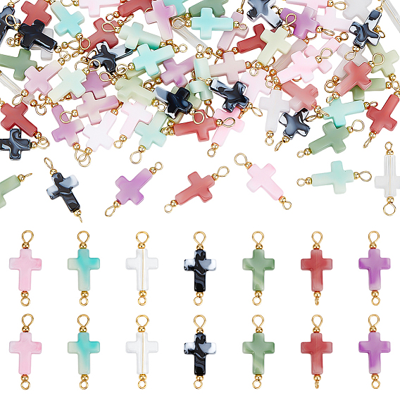 70 шт. 7 цвета двухцветные крестообразные акриловые соединительные подвески, с 304 фурнитурой из нержавеющей стали, разноцветные