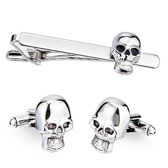 Alloy Cufflinks & Tie Clips Sets, Platinum