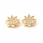 Rack Plating Brass Cubic Zirconia Beads, Cadmium Free & Lead Free, Real 18K Gold Plated, Maple Leaf