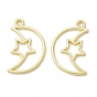 Rack Plating Alloy Moon & Star Open Back Bezel Pendants, For DIY UV Resin, Epoxy Resin, Pressed Flower Jewelry, Cadmium Free & Nickel Free & Lead Free