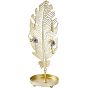 Ohrringständer aus Eisen mit rundem Tablett, Ohrring-Organizer-Halter-Ornament, golden, Feder-/Blattmuster