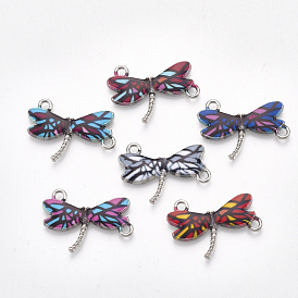 Printed Alloy Links Connectors, with Enamel, Dragonfly, Platinum