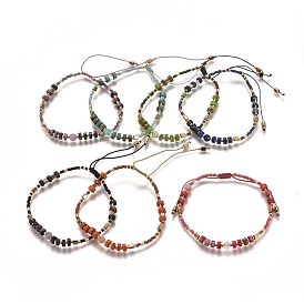 Adjustable Natural Gemstone Braided Bead Bracelets, with Regalite & Hematite Beads, Seed Beads and Nylon Cord