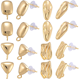 16шт. 4 стили латунные серьги-гвоздики, разнообразные