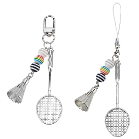 2 pièces 2 styles badminton et raquettes décorations pendentifs en alliage, résine et PVC