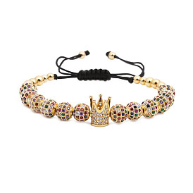 Stylish Woven Crown Bracelet with 12 Colorful Zirconia Balls for Men - 8mm