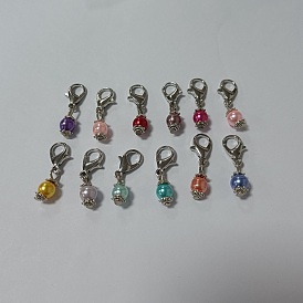 Colgante de perla de cristal decoración, con cierres de pinza de langosta de aleación de zinc y tapas de cuentas y alambre de memoria de brazalete de acero