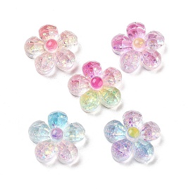 Transparent Resin Decoden Cabochons, 5-Petal Flower with Glitter Powder