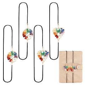 Ahademaker 4pcs 2 marque-pages élastiques de style, Marque-page en perles de pierres précieuses naturelles de l'arbre de vie, formes mixtes