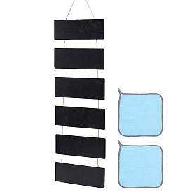 Wooden Hanging Blackboard, with Hemp Rope and Fiber Bowling Anti-slip Cloth, Rectangle