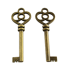 Tibetan Style Alloy Skeleton Key Big Pendants, Cadmium Free & Lead Free, 60x20x5mm, Hole: 4.5mm, about 196pcs/1000g