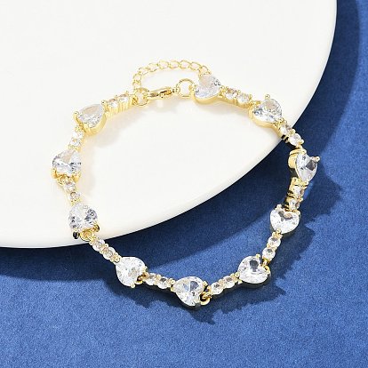 Латунные браслеты с микропаве из прозрачных кубических цирконий для женщин, сердце, стойки покрытие, долговечный, без свинца и без кадмия