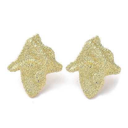 Rack Plating Brass Textured Leaf Stud Earrings, Lead Free & Cadmium Free