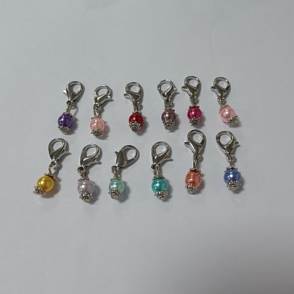 Colgante de perla de cristal decoración, con cierres de pinza de langosta de aleación de zinc y tapas de cuentas y alambre de memoria de brazalete de acero