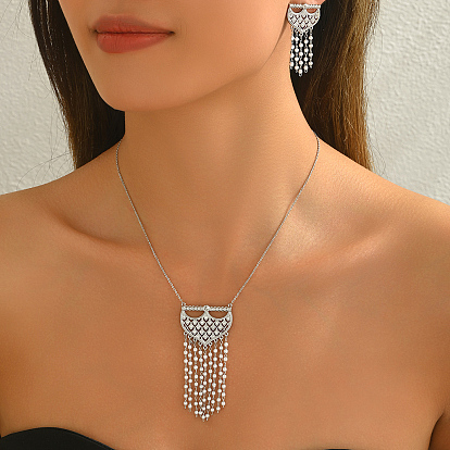 Элегантный комплект из серег и ожерелий в ближневосточном стиле с кисточками из латуни и микропаве из кубических цирконий для женщин