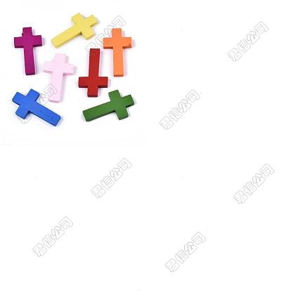 60pcs pendentifs en bois d'érable, teint, croix