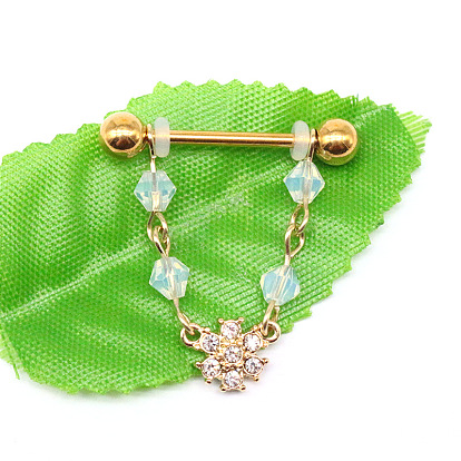 316l Кольца для сосков из хирургической нержавеющей стали с прозрачным кубическим цирконием, с цветка сплава