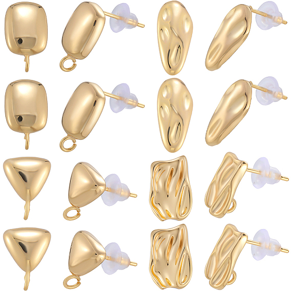 16шт. 4 стили латунные серьги-гвоздики, разнообразные