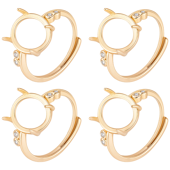 4 шт. регулируемые латунные компоненты кольца на палец, 4 настройки кольца зубца когтя, со стразами, овальные