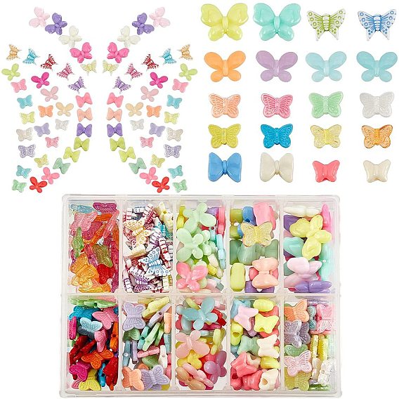 240Pcs 10 Style Opaque & Transparent Acrylic & Plastic Beads, Butterfly