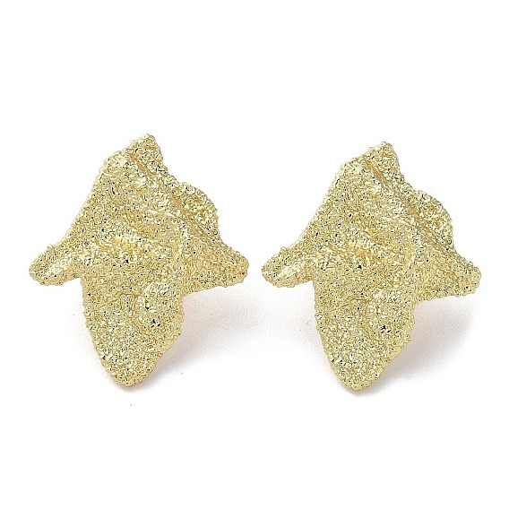 Rack Plating Brass Textured Leaf Stud Earrings, Lead Free & Cadmium Free