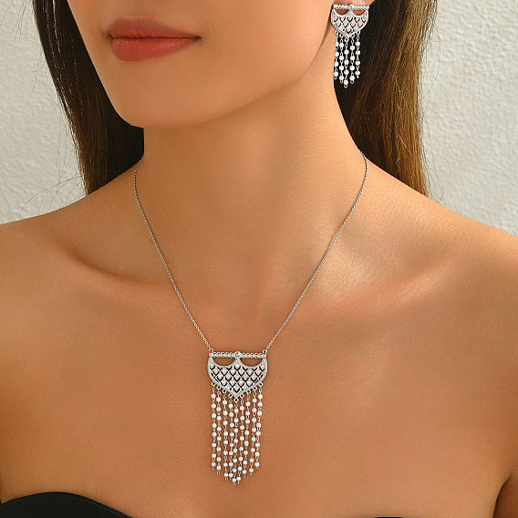 Элегантный комплект из серег и ожерелий в ближневосточном стиле с кисточками из латуни и микропаве из кубических цирконий для женщин