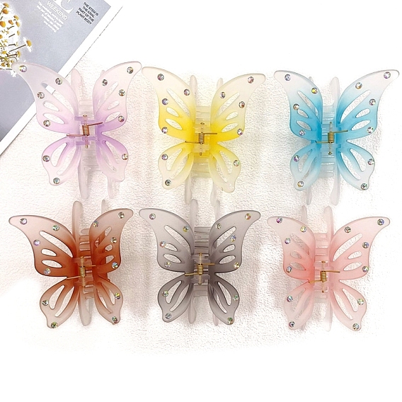 Заколки-коготки из смолы со стразами, бабочка