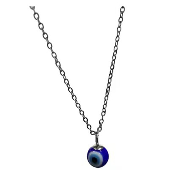 Стеклянный кулон синий дьявольский глаз на медной цепочке - турецкое ожерелье от сглаза
