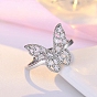 Brass Micro Pave Cubic Zirconia Ajustable Rings for Women, Butterfly