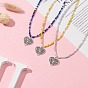 Tibetan Style Alloy Heart with Butterfly Pendant Necklace with Seed Beaded Chains