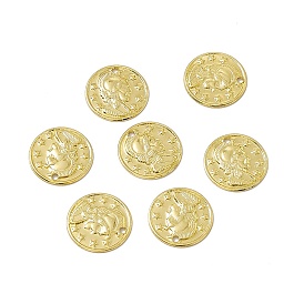 Rack Plating Brass Charms, Long-Lasting Plated, Cadmium Free & Nickel Free & Lead Free, Flat Round with Woman & Star Charm