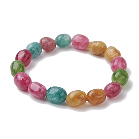 Bracelets extensibles en perles ovales en jade malaisien naturel teinté pour femmes