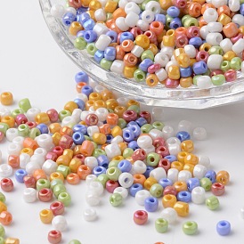 8/0 Opaque Colors Rainbow Plated Round Glass Seed Beads, 2.5~3.5x2~2.5mm, Hole: 0.8~1mm, about 12100pcs/450g
