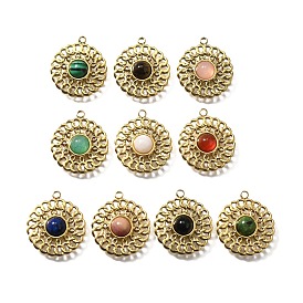 304 подвески из нержавеющей стали, плоско-круглые, с природных драгоценных камней, реальный 18 k позолоченный, ионное покрытие (ip)