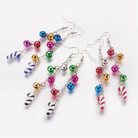 Болтаться серьги сплава эмали, с латунной колокол, Рождество конфеты, платина