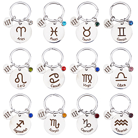 12 шт. 12 стили брелок из нержавеющей стали со стразами, цвет нержавеющей стали