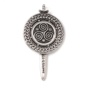 304 Stainless Steel Pendants, Flat Round with Sword