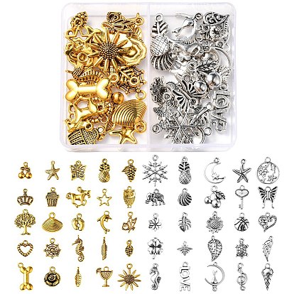 50Pcs 50 Style Tibetan Style Alloy Charms, Mixed Shapes