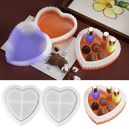 2Pcs DIY Stripe Pattern Heart Jewelry Plate Food Grade Silicone Molds, Resin Casting Molds, for UV Resin, Epoxy Resin Craft Making