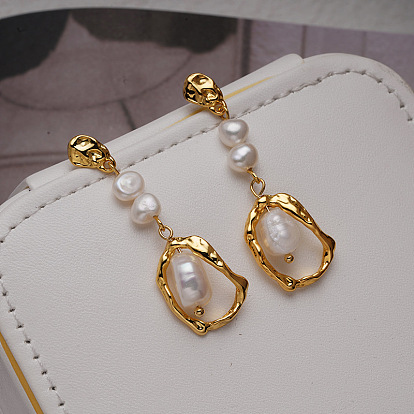 Natural pearl earrings, feminine, high-end, long earrings, 925 silver needle retro earrings