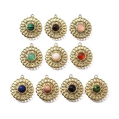 304 подвески из нержавеющей стали, плоско-круглые, с природных драгоценных камней, реальный 18 k позолоченный, ионное покрытие (ip)