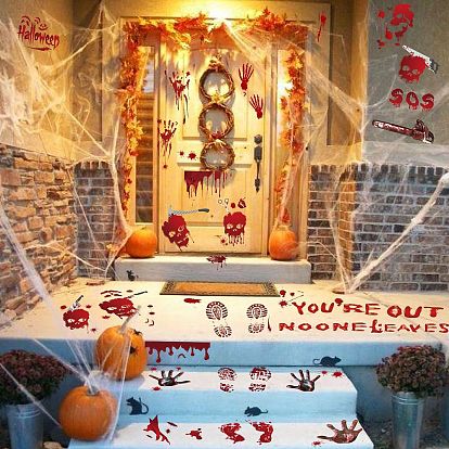 Halloween Theme PVC Static Stickers, Waterproof Horrible Static Cling Decals for Window Decoration