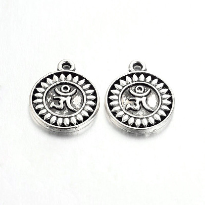 Tibetan Style Alloy Pendants, Cadmium Free & Lead Free, Flat Round, 15x13x1.5mm, Hole: 1.5mm, about 1020pcs/1000g