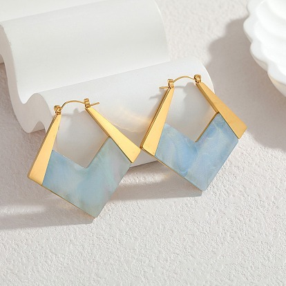 304 Серьги-кольца из нержавеющей стали и акрила, ромб, золотые